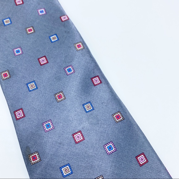 YSL Gray Square Printed Silk 3.25” Tie - Picture 5 of 5